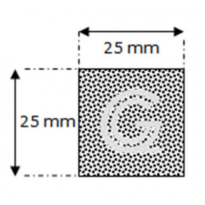 Rechthoekig mosrubber snoer | 25 x 25 mm | per meter